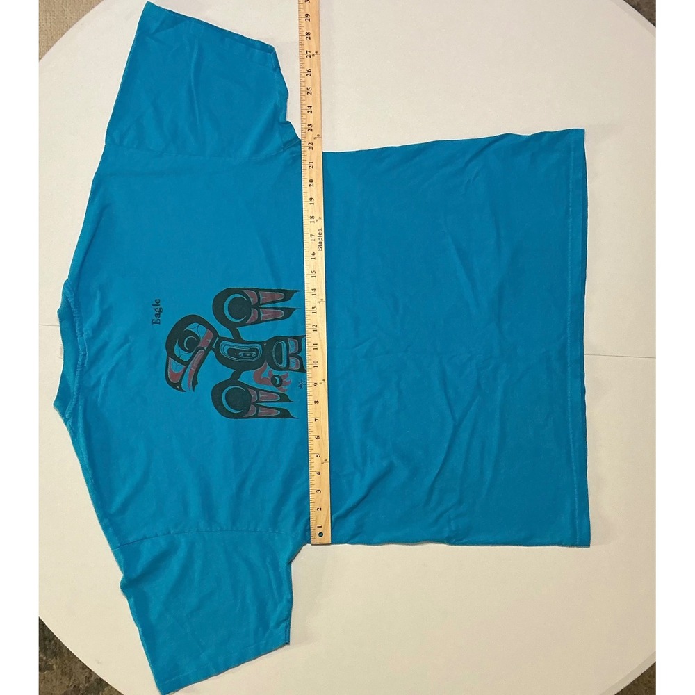 VTG Y2K Tribal Aztec Southwest Indigenous Eagle Wolf Pocket Tee Blue Mens XL - Picture 4 of 6